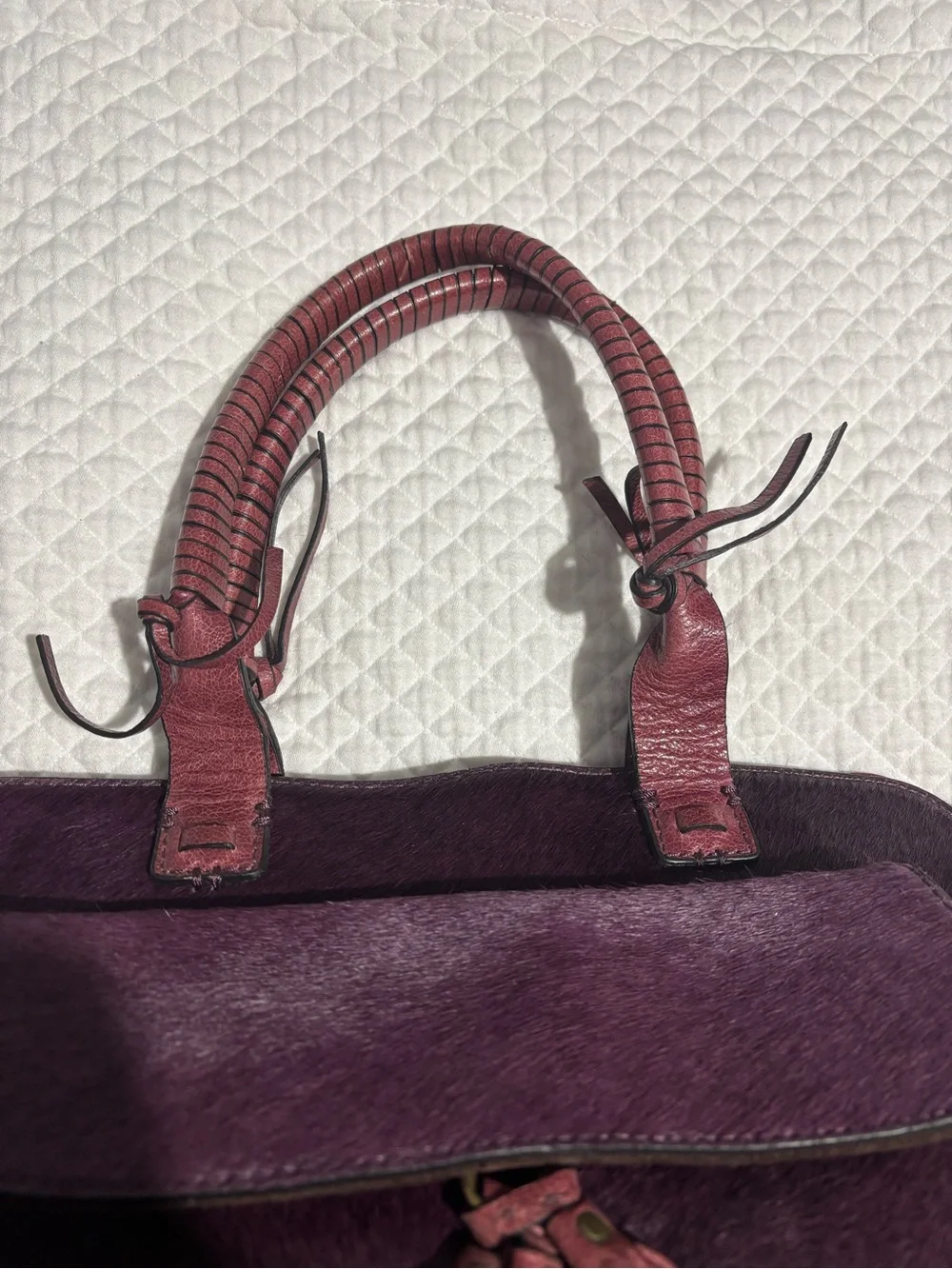 Antonio Melani Purple Leather & Hair-calf Bag with Tassel Accent EUC